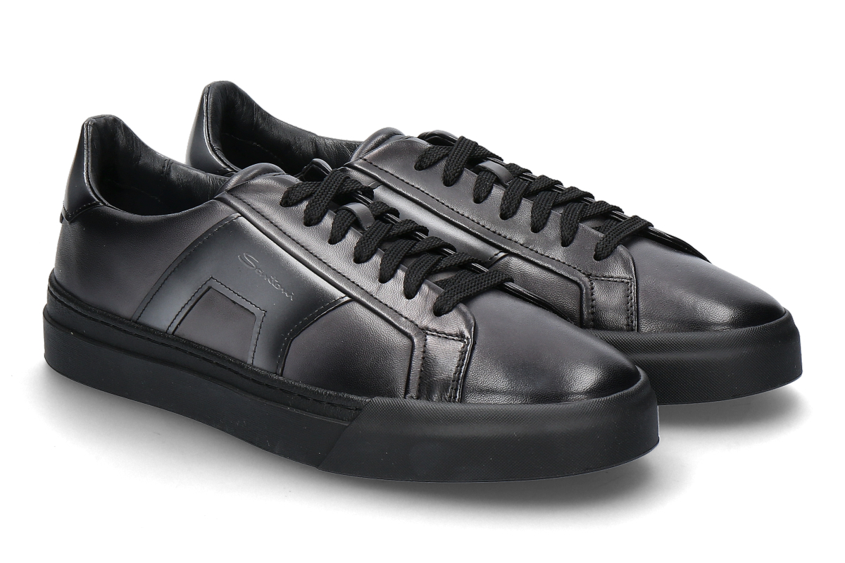 【関税込み】SANTONI Sneaker in pelle Santoni Leather low-top Sneakers | Black | FARFETCH